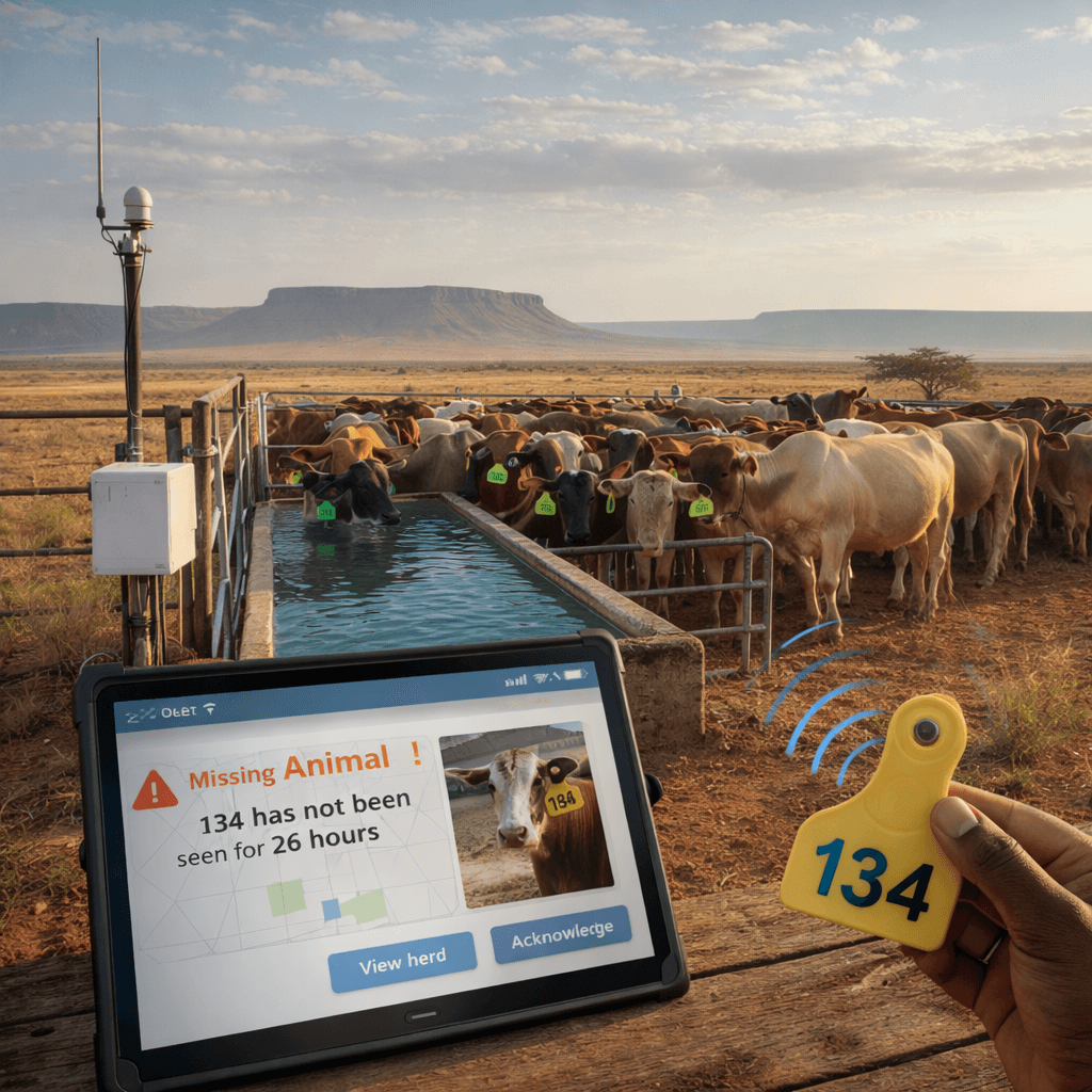 Cattle at a water trough fitted with RFID monitoring